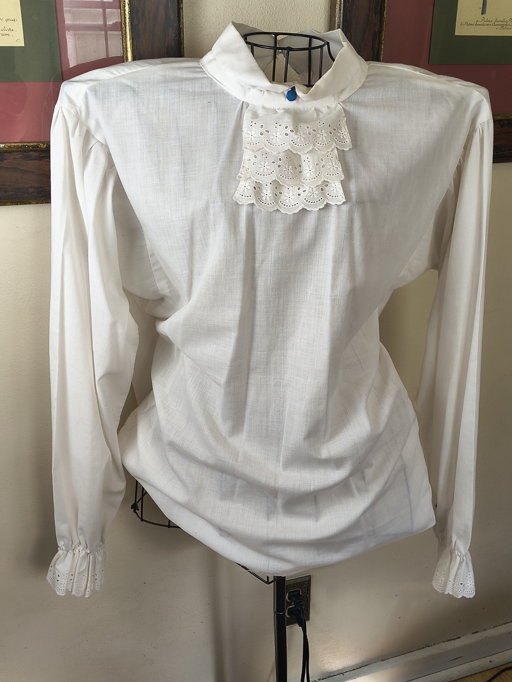 Vintage 70s handmade prairie Victorian white ruffled eyelet blouse